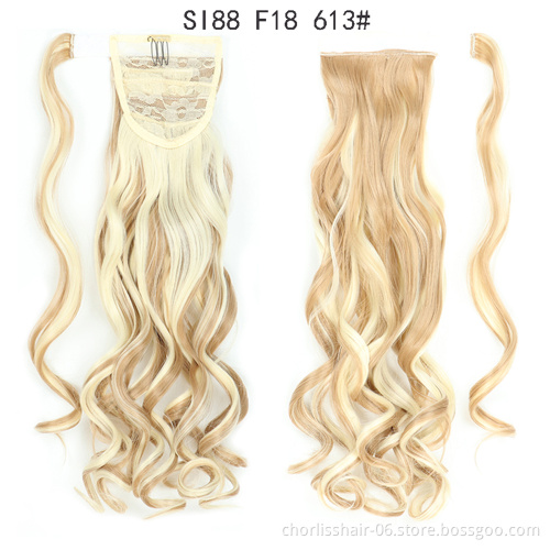 Best Selling Silky Natural Color Long Water Wave Organic Ponytail Attachment Synthetic Afro Kinky Curly Ponytail Hair Extensions